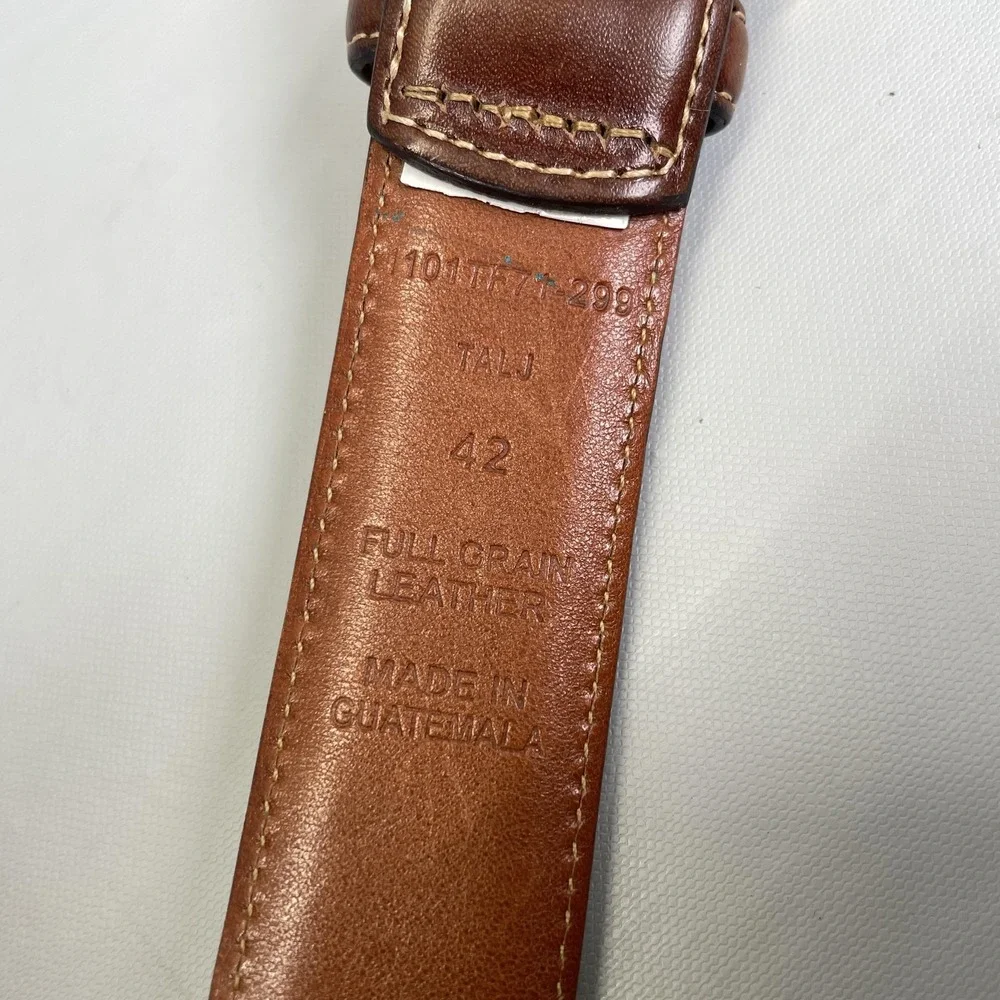Trafalgar Belt Mens Size 42 Brown Leather Dress Gold Tone Square Buckle